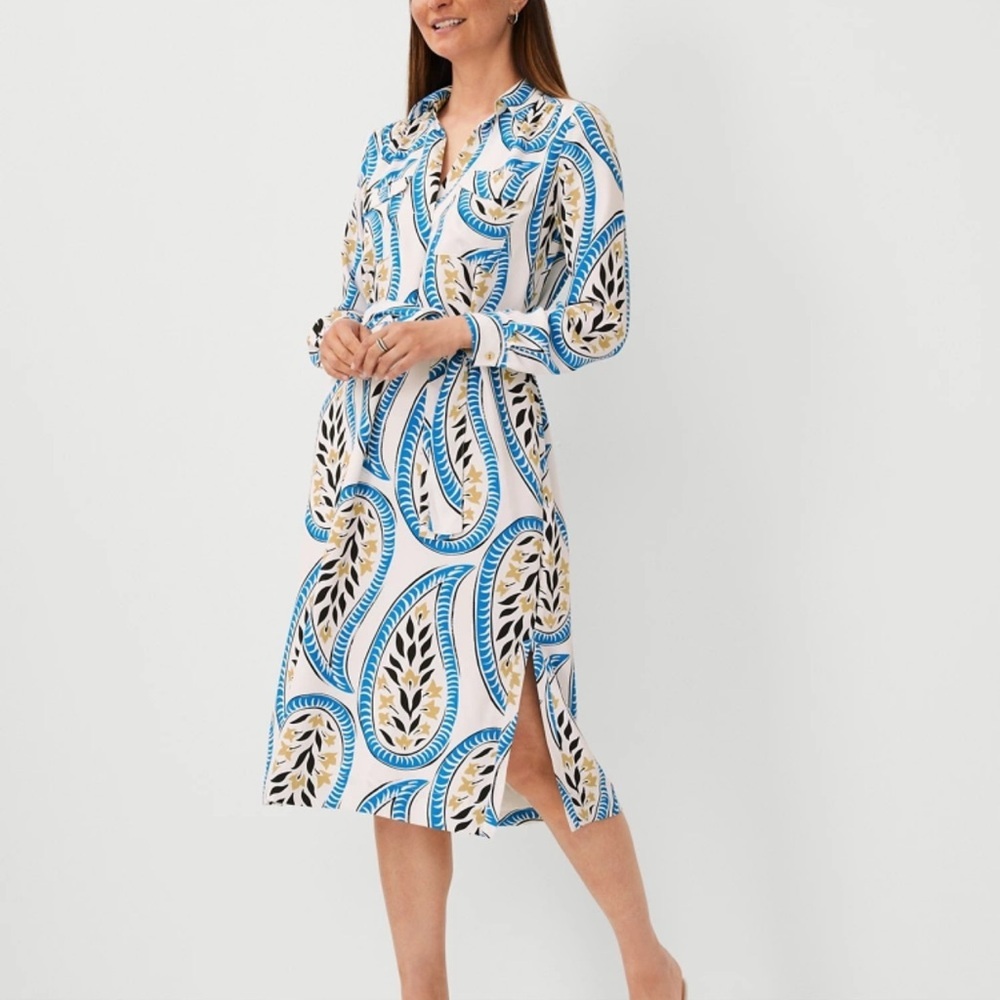 NWT Ann Taylor 2024 Paisley Belted Midi Shirtdress Size S